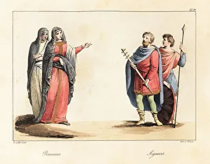Nobles Prints: Costumes of Frankish princesses and lords, 9th century