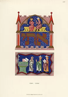 Miniatures Collection: Costumes of Jewish noble woman and rabbi, 13th century