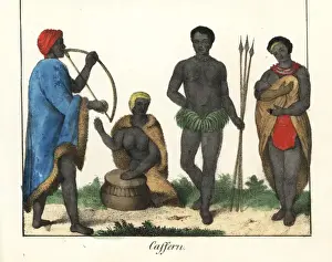 Southafrica Prints: Costumes of musicians and warrior of the Xhosa