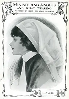 Headgear Prints: Costumes of the Red Cross: an English nurse, 1915