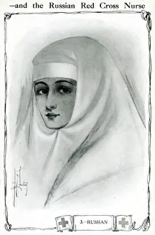 Headgear Prints: Costumes of the Red Cross: an Russian nurse, 1915