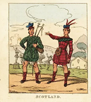 Bagpipes Prints: Costumes of Scottish highlanders, 19th century