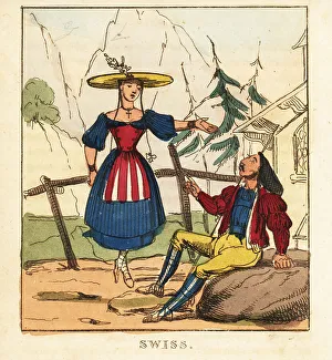Pigtails Prints: Costumes of the Swiss people, 19th century