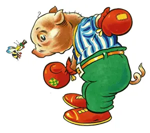 Wasp Prints: Cot header design, Boxer Pig and Wasp