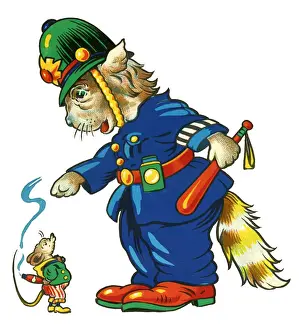 Cot header design, Cat Policeman and Mouse