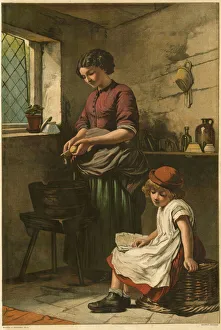 Leaded Collection: Cottage Life, mother peeling potatoes