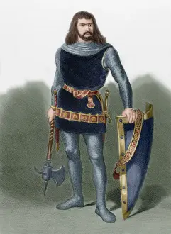 Girona Prints: Count Bera (d. 844). Engraving. Colored