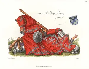 Joust Prints: Count Ludwig knocked backward from his horse during a joust
