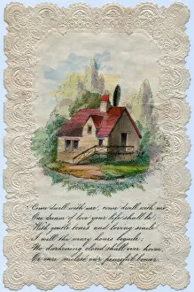 Images Dated 22nd June 2018: Country cottage and verse on a romantic greetings card