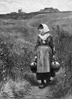 Carriers Prints: A country girl fetching water