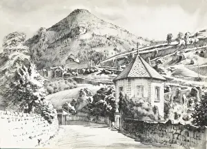 Country lane passes an octagonal building