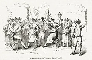 Images Dated 23rd December 2019: Country people dancing on return from the vintage, Italy