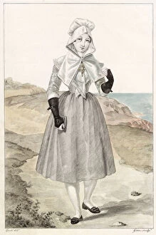Images Dated 23rd February 2021: A countrywoman of Dieppe, going to mass in her best clothes Date: circa 1850