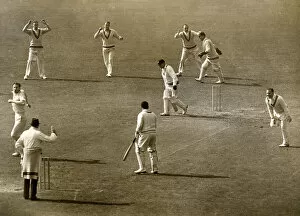 Raised Gallery: County Cricket Match in 1939 - a wicket for Gover of Surrey
