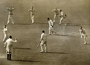 Slips Gallery: County Cricket Match in 1939 - a wicket for Gover of Surrey