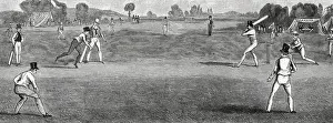 Pollard Prints: A county cricket match in progress in costumes of the period