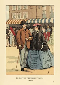 Ambigu Gallery: Couple in front of the Ambigu Theatre, 1857