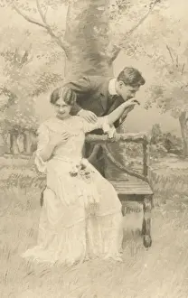 Sweethearts Prints: Couple canoodling on a bench