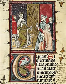 A couple claims justice before the king (14th c