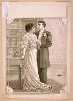 Couple embracing in library