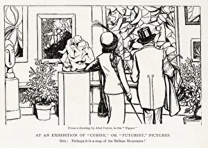 Puzzled Prints: Couple at an exhibition of Cubist or Futurist pictures
