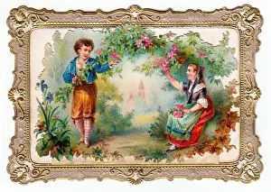 Couple in a garden on a greetings card