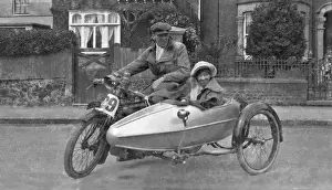 Sidecar Prints: Couple with motorbike and sidecar