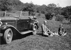Topped Prints: Couple with picnic, Trossachs, Scotland