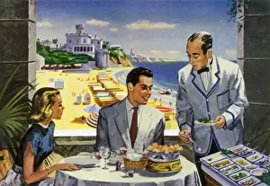 Beverages Prints: Couple Served by Waiter Date: 1948