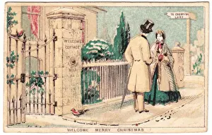 Couple in the street on a Christmas card