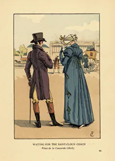 Images Dated 10th July 2019: Couple waiting for a coach, Place de la Concorde