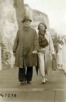Images Dated 29th April 2020: Couple walking below the cliffs at Cliftonville, Kent