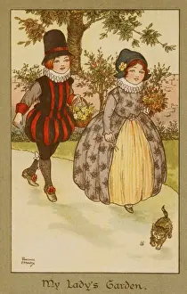 Ladys Prints: Couple walking through a garden by Florence Hardy