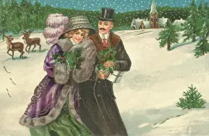 Wintry Prints: A couple walking in the snow