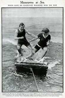 Raft Prints: Couple water-planing on a wooden raft