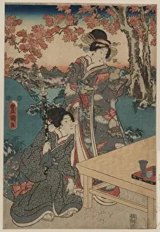 Court ladies gathering maple leaves