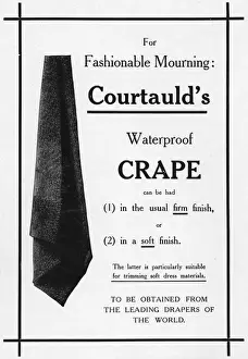 Mourning Prints: Courtaulds waterproof crape for mourning, 1915