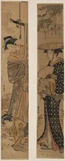 Courtesan and attendant; Woman wearing a straw hat