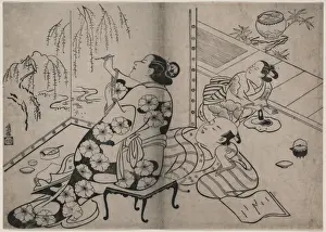 Courtesan painting a screen