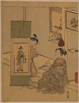 Courtesans Prints: Courtesans admiring a painting by Okumura Masanobu