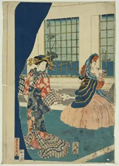 Courtesans Prints: Courtesans in a western-style building of Yokohama