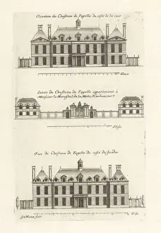 Blueprint Prints: Courtyard, entrance and garden facade to the Chateau du Fayel