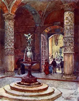 Lanz Prints: The Courtyard of the Palazzo Vecchio - Verrocchios Fountain