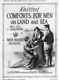New Images July 2023 Collection: Front cover of Beehive knitting pattern booklet for men's socks, hats, balaclavas etc