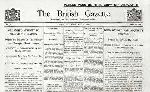Asquith Prints: Front cover, The British Gazette, General Strike, 1926