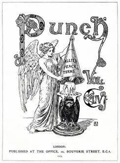 Treaty Prints: Cover design, The Angel of Peace has difficulty snuffing out the German candle of