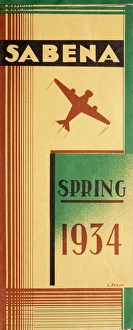 Images Dated 15th September 2015: Cover design, Sabena timetable, Spring 1934