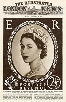Stamp Prints: Front cover of The Illustrated London News featuring the first postage stamp of the reign of Queen Elizabeth II
