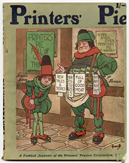 Front cover of Printers Pie magazine illustrated by John Hassall showing Simple Simon