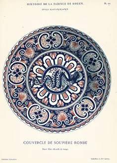 Earthenware Prints: Cover of a round soup tureen, festoon style, Rouen